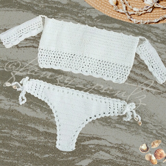 Crochet bikini swimsuit white 2 piece - Picture 4 of 7